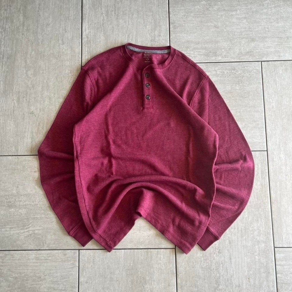 Old Navy Mens Burgundy Maroon Long Sleeve Waffle Knit Thermal Henley Shirt L